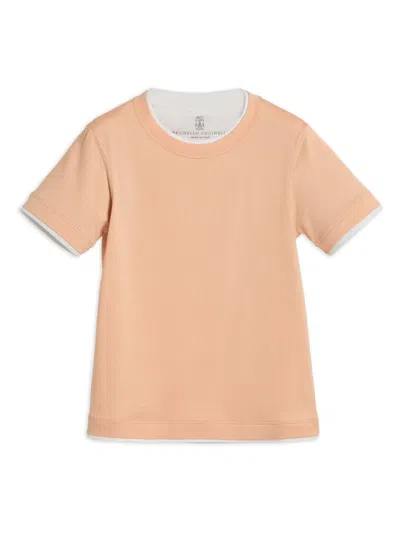 Brunello Cucinelli Kids' Faux-layered T-shirt In Orange