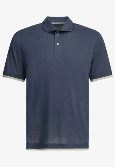 Brunello Cucinelli Faux Layering Polo Jersey T-shirt In Blue