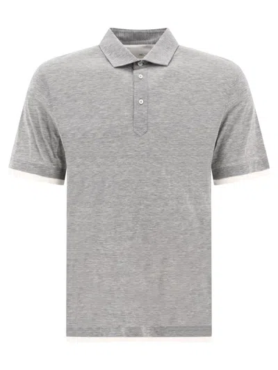 Brunello Cucinelli "faux Layering" Polo Shirt In Gray