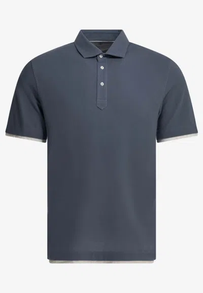 Brunello Cucinelli Faux Layering Polo T-shirt In Blue
