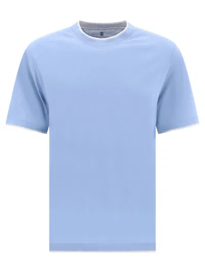 Brunello Cucinelli "faux Layering" T-shirt In Light Blue