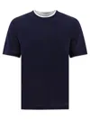 Brunello Cucinelli Men Silk And Cotton Jersey Crew-neck T-shirt With Faux-layering In Navy