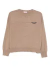 Brunello Cucinelli Crewneck Cashmere Sweater Pocket Detail In Neutral