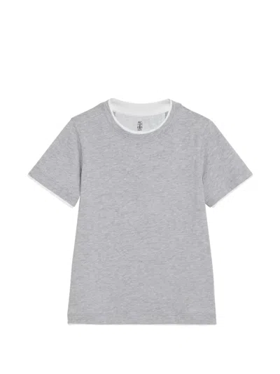 Brunello Cucinelli Kids' Faux-layered Cotton T-shirt In Gray