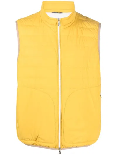 Brunello Cucinelli Feather-down Padded Gilet In Yellow