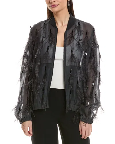 Brunello Cucinelli Feather Trim Silk Jacket In Black