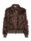 Brunello Cucinelli Feather-trimmed Bomber Jacket In Brown