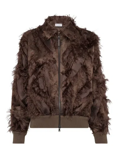 Brunello Cucinelli Feather-trimmed Bomber Jacket