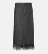 Brunello Cucinelli Virgin Wool Column Skirt With Detachable Feather Trim In Grau