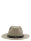 Brunello Cucinelli Fedora Hat With Tubular Leather Band And Monile Detail In Neutral
