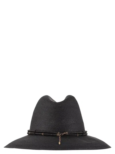 Brunello Cucinelli Fedora Made Of Hemp And Techno Cotton With Leather Band And Necklace