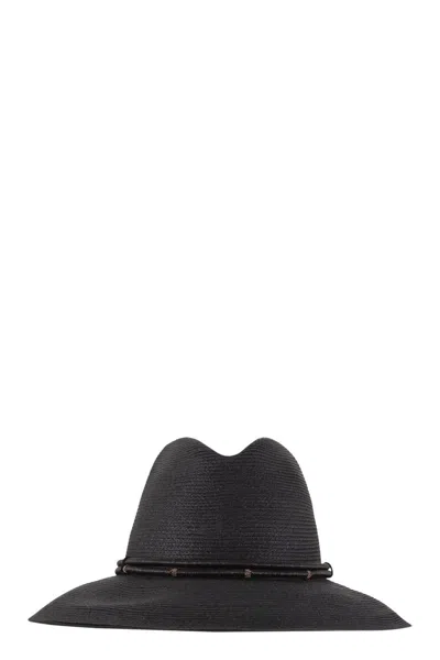 Brunello Cucinelli Fedora Made Of Hemp And Techno Cotton With Leather Band And Necklace