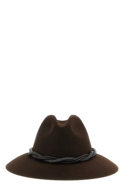 Brunello Cucinelli 'fedora' Monile's Hat In Brown