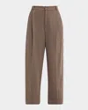 Brunello Cucinelli Felpa Cotton Fleece Pleated Straight-leg Crop Pants In Brown