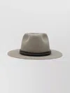 Brunello Cucinelli Fedora Hat With Tubular Leather Band And Monile Detail In Gray
