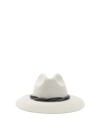 Brunello Cucinelli Wide Brim Fedora Twisted Band Detail In Neutral