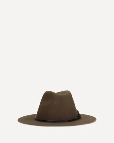 Brunello Cucinelli Felt Fedora Hat With Leather Band And Monile In Brown