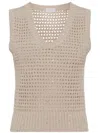 Brunello Cucinelli Feminine Camel Open Knit Cotton Top For Ss24 In Beige