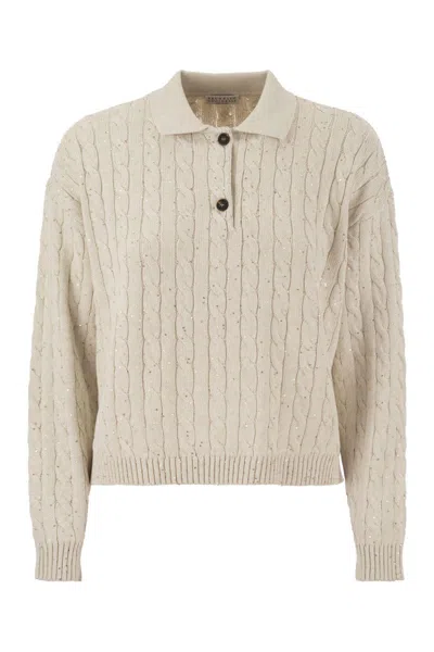 Brunello Cucinelli Feminine Twist Cotton Polo-style Shirt For Ss24 In Gray
