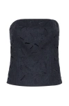 Brunello Cucinelli Strapless Flannel Wool Top With Laser-cut Embroidery In Dark Grey