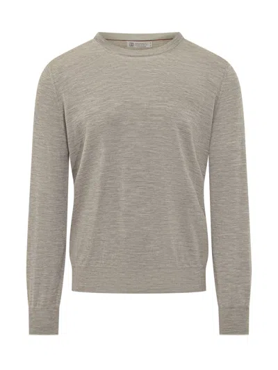 Brunello Cucinelli Fine-gauge Crew-neck Sweater In Neutral