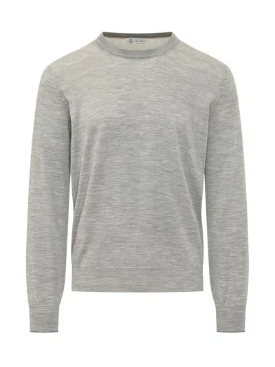 Brunello Cucinelli Fine Gauge Knitwear Crew Neck Sweater In Gray