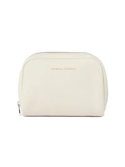 Brunello Cucinelli Fine Grain Calfskin Slim Beauty Case In Gray