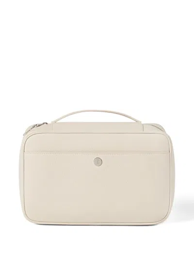 Brunello Cucinelli Fine Grain Leather Travel Beauty Case In Neutral