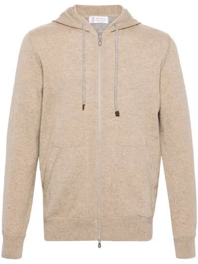 Brunello Cucinelli Fine-knit Cashmere Hoodie In Brown