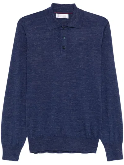 Brunello Cucinelli Fein Gestricktes Poloshirt In Blau
