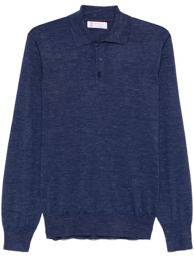 Brunello Cucinelli Fine-knit Polo Shirt In Blue