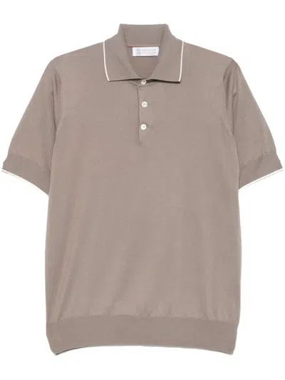 Brunello Cucinelli Fine-knit Polo Shirt In Brown