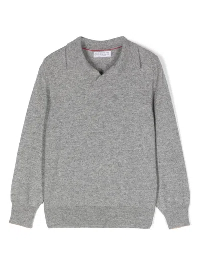 Brunello Cucinelli Kids' Fine-knit Polo Shirt In Gray