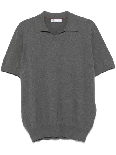 Brunello Cucinelli Fine-knit Polo Shirt In Grey
