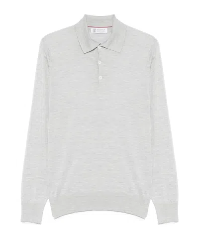 Brunello Cucinelli Fine-knit Polo Shirt In Grey