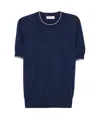 Brunello Cucinelli Cotton Lightweight Knit T-shirt With Contrast Detai In Black