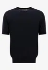 Brunello Cucinelli T-shirt In Maglia Fine Con Trama Fiammata T-shirts Blue In Black