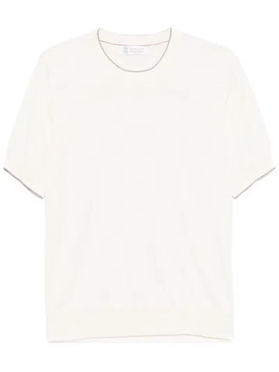 Brunello Cucinelli Men Cotton Lightweight Knit T-shirt With Contrast Details In Multicolor