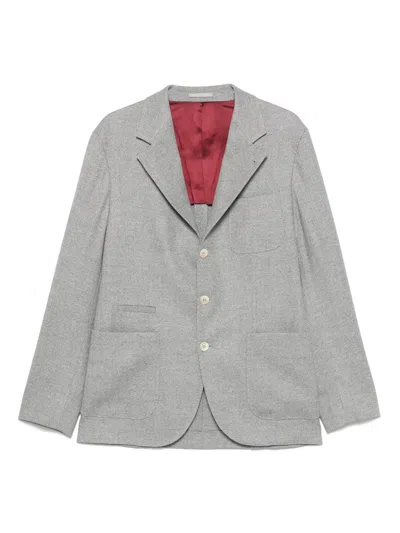 Brunello Cucinelli Fine-ribbed Blazer In Gray