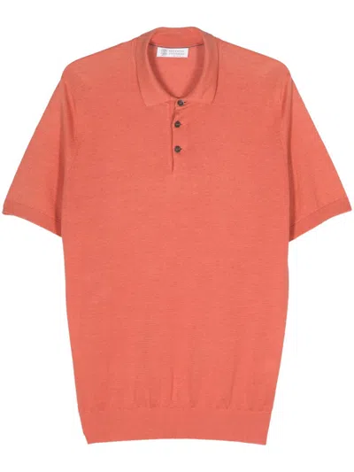 Brunello Cucinelli Fine-ribbed Polo Shirt In Orange