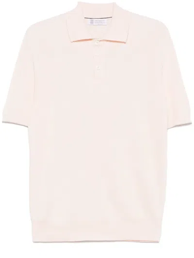 Brunello Cucinelli Fine-ribbed Polo Shirt In Pink