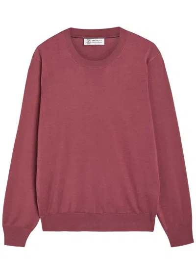 Brunello Cucinelli Fine-knit Cotton T-shirt In Burgundy