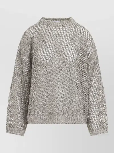 Brunello Cucinelli Fish Net Sweater Sequin Metallic Knit In Gray