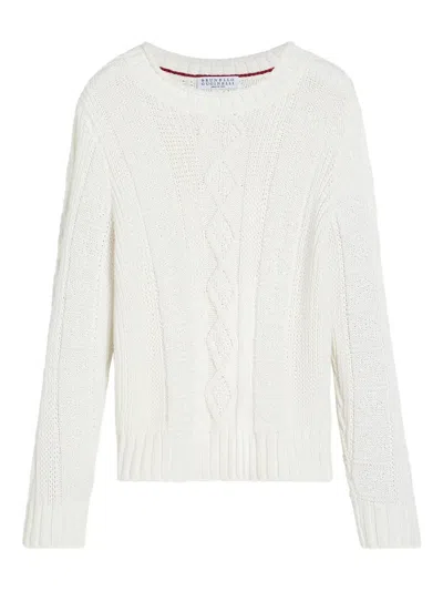 Brunello Cucinelli Kids' Fisherman-cable Sweater In White