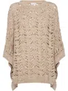 Brunello Cucinelli Open-knit Lightweight Top With Wide Sleeves In Beige