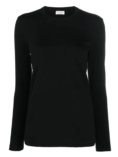 BRUNELLO CUCINELLI BRUNELLO CUCINELLI FITTED BLACK LONG-SLEEVED TOP