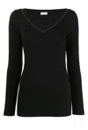 Brunello Cucinelli Black V-neck Pullover With Beads Detailing In Brown