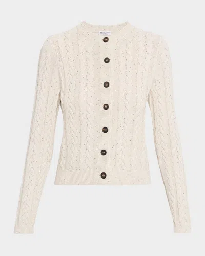 Brunello Cucinelli Fitted Cotton Diamante Cardigan In Cj430 Oat