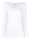Brunello Cucinelli White V-neck Pullover With Beads Detailing In Stretch Cotton Woman Brunello Cucin In White