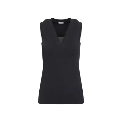 Brunello Cucinelli Fitted Sleeveless Top With Deep V-neckline In Black